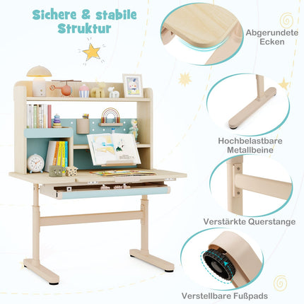 Adjustable Kids Desk with Shelf & Drawer – Blue