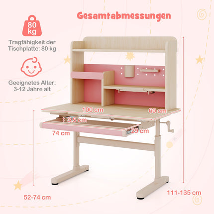 Adjustable Kids Desk with Shelf & Drawer – Pink