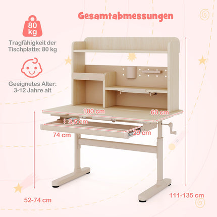 Adjustable Kids Desk with Shelf & Drawer, Tilt Top