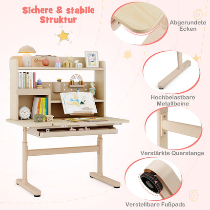 Adjustable Kids Desk with Shelf & Drawer, Tilt Top