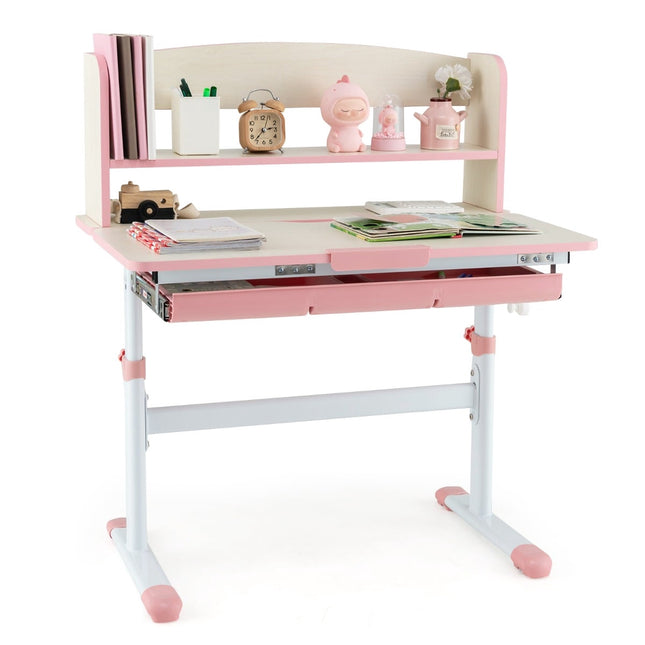 Adjustable Kids Desk with Tilt Top, Drawer & Shelf – Pink
