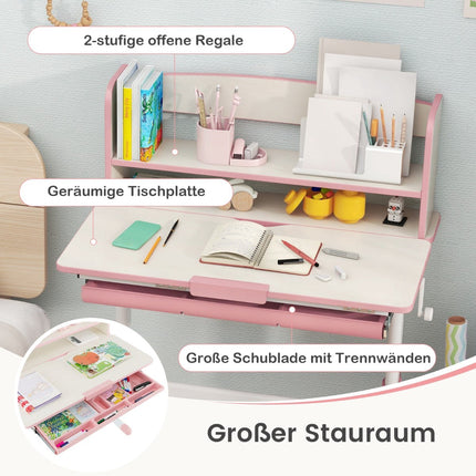 Adjustable Kids Desk with Tilt Top, Drawer & Shelf – Pink