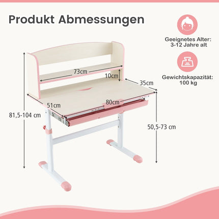 Adjustable Kids Desk with Tilt Top, Drawer & Shelf – Pink