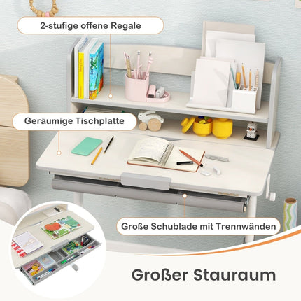Adjustable Kids Desk with Tilt Top, Drawer, Shelves – Gray