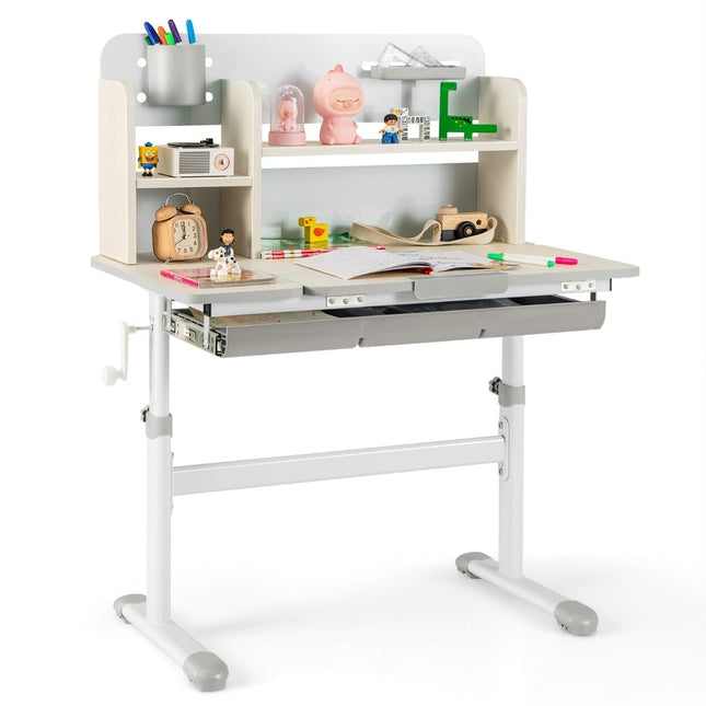 Adjustable Kids Desk with Tilt Top, Shelves & Drawer