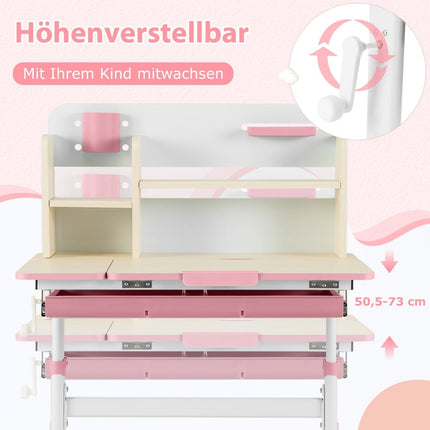 Adjustable Kids Desk with Tilt Top, Shelves & Drawer