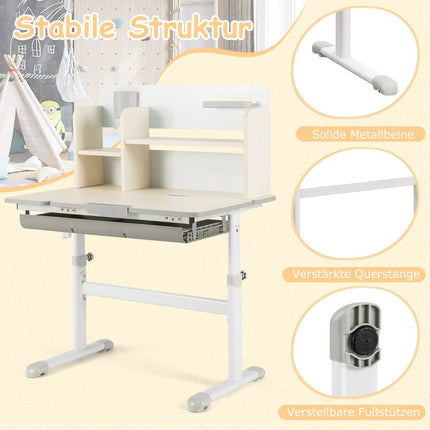 Adjustable Kids Desk with Tilt Top, Shelves & Drawer
