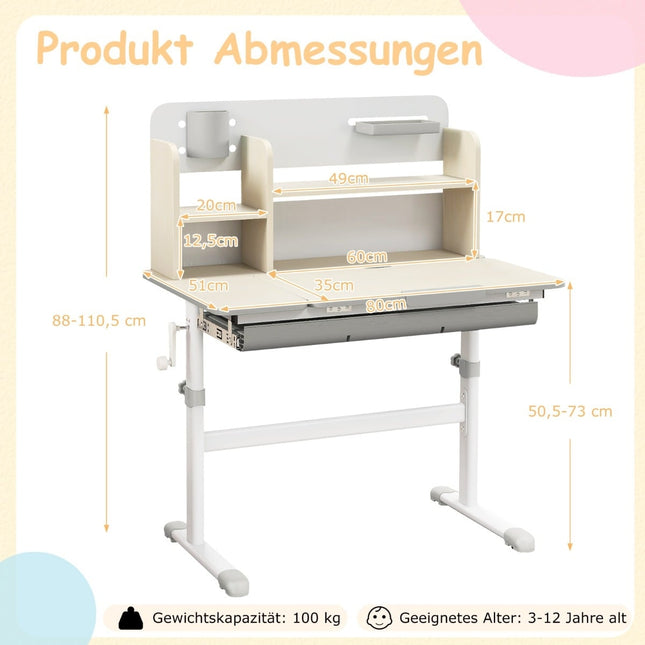 Adjustable Kids Desk with Tilt Top, Shelves & Drawer