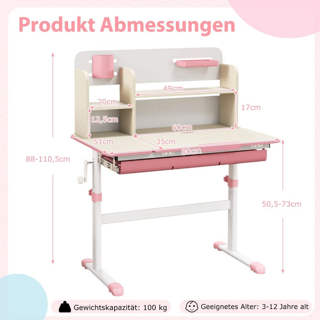 Adjustable Kids Desk with Tilt Top, Shelves & Drawer