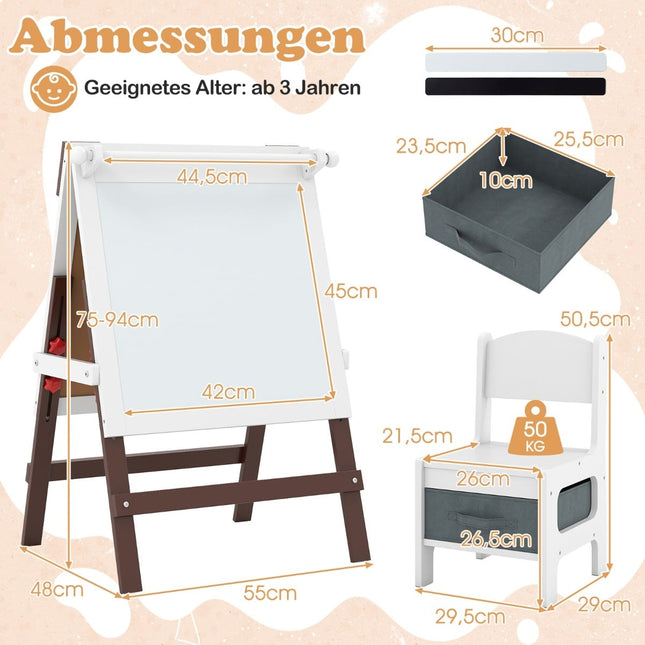 Adjustable Kids Easel & Chair Set with Chalkboard & Whiteboard