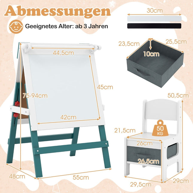 Adjustable Kids Easel with Chalkboard & Whiteboard Set