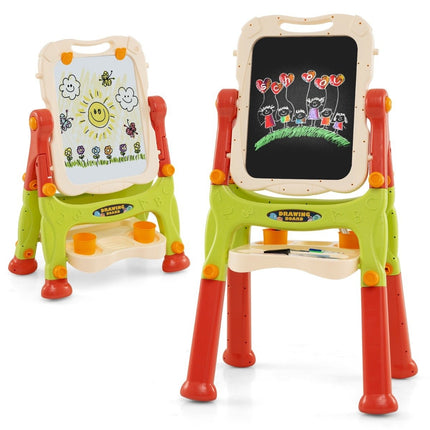 Adjustable Kids Easel with Whiteboard & Chalkboard