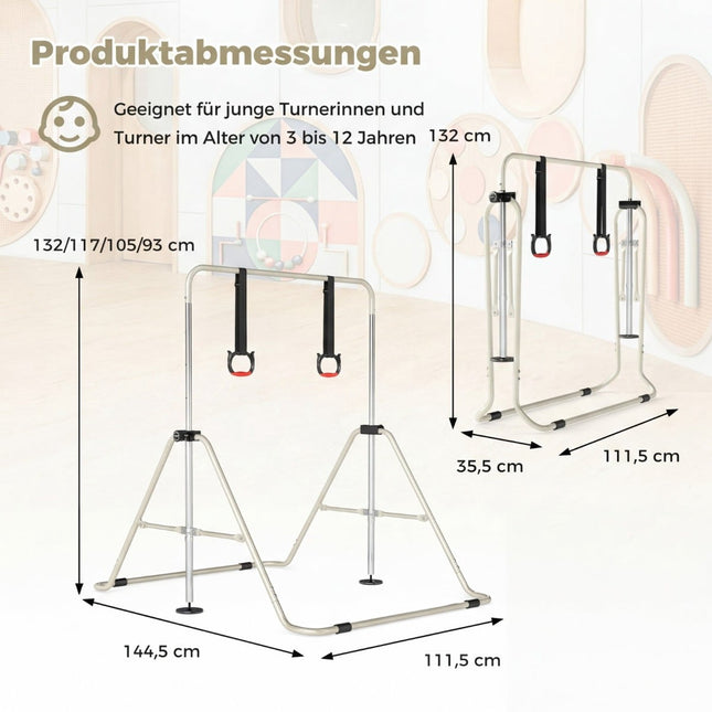 Adjustable Kids Gymnastics Bar with Metal Frame, Beige