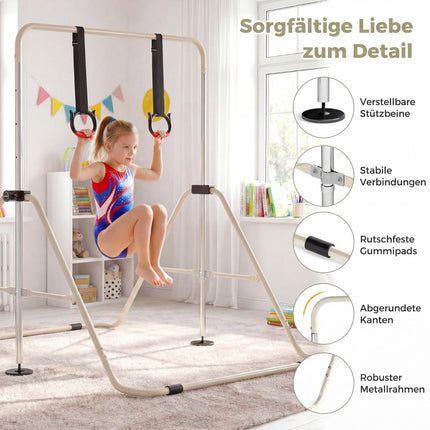 Adjustable Kids Gymnastics Bar with Metal Frame, Beige