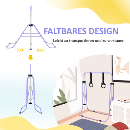 Adjustable Kids Gymnastics Bar with Rings, Foldable Steel Frame
