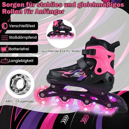 Adjustable Kids Inline Skates with Light-Up Wheels, Pink