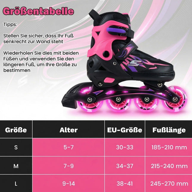 Adjustable Kids Inline Skates with Light-Up Wheels, Pink