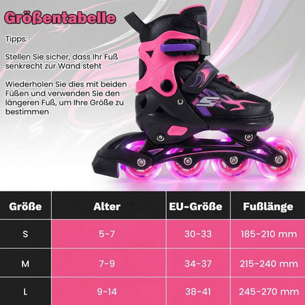 Adjustable Kids Inline Skates with Light-Up Wheels, Pink, EU 30-33