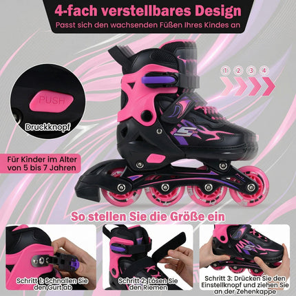 Adjustable Kids Inline Skates with Light-Up Wheels, Pink, EU 30-33