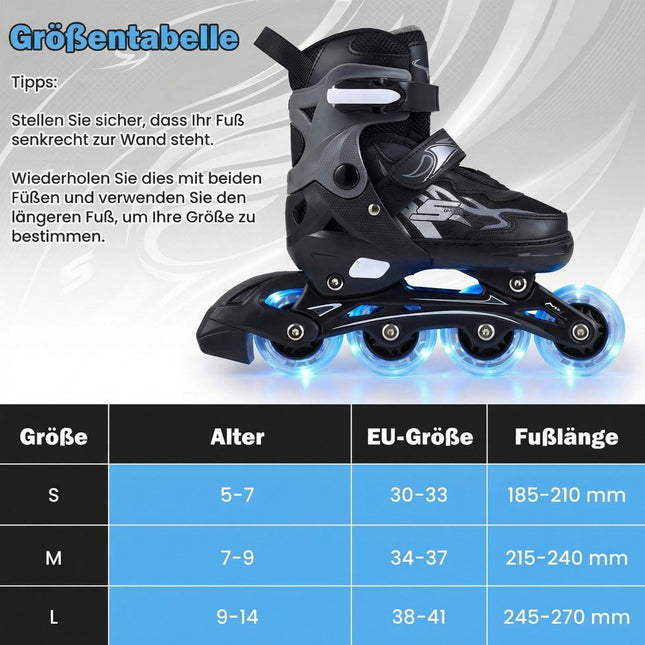 Adjustable Kids Inline Skates with Light-Up Wheels, Size 30-33