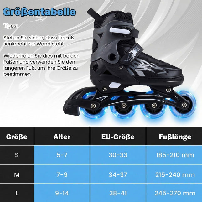 Adjustable Kids Inline Skates with Light-Up Wheels, Size 38-41