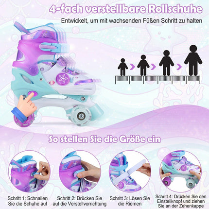 Adjustable Kids Quad Skates with Light-Up Wheels, EU 27-31