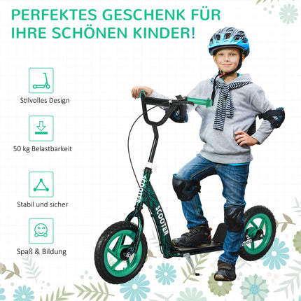 Adjustable Kids Scooter with Brake, Stand, Steel, Green