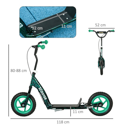 Adjustable Kids Scooter with Brake, Stand, Steel, Green