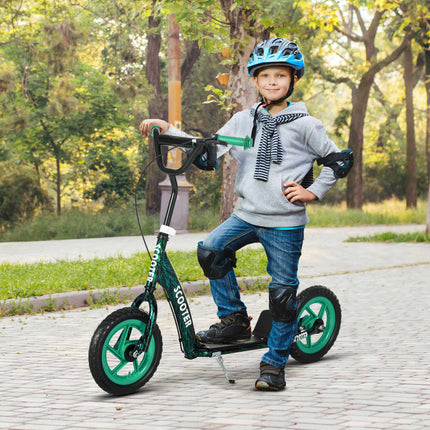 Adjustable Kids Scooter with Brake, Stand, Steel, Green