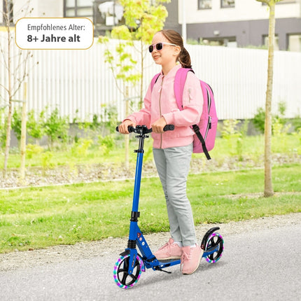 Adjustable Kids Scooter with LED Wheels, Foldable, Blue