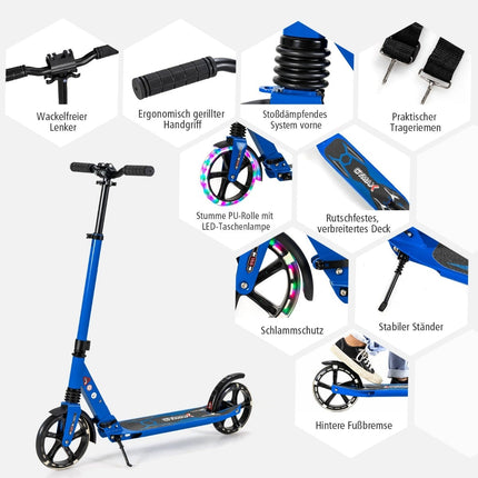 Adjustable Kids Scooter with LED Wheels, Foldable, Blue