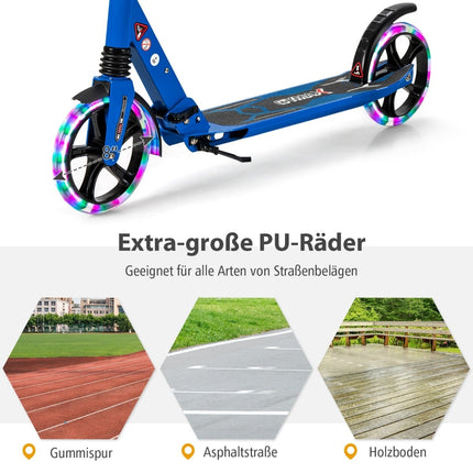 Adjustable Kids Scooter with LED Wheels, Foldable, Blue
