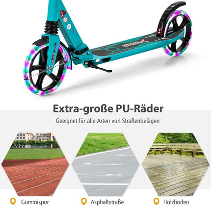 Adjustable Kids Scooter with LED Wheels, Foldable, Turquoise