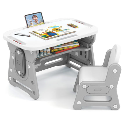 Adjustable Kids Table and Chair Set with Tilt Whiteboard