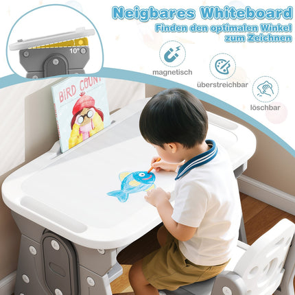 Adjustable Kids Table and Chair Set with Tilt Whiteboard