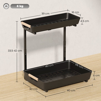 Adjustable Kitchen Shelf with 2 Baskets, 40 x 30 x 33.5-42 cm
