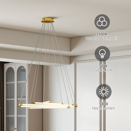 Adjustable LED Ceiling Light, 50W, 5 Tubes, Gold/White