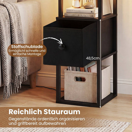 Adjustable LED Floor Lamp with Shelves and Table, Black