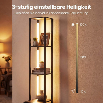 Adjustable LED Floor Lamp with Shelves and Table, Black