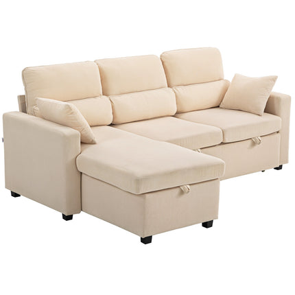 Adjustable L-Shaped Sofa Bed with Storage, Beige