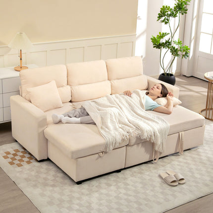 Adjustable L-Shaped Sofa Bed with Storage, Beige
