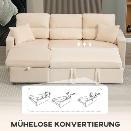 Adjustable L-Shaped Sofa Bed with Storage, Beige