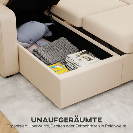 Adjustable L-Shaped Sofa Bed with Storage, Beige