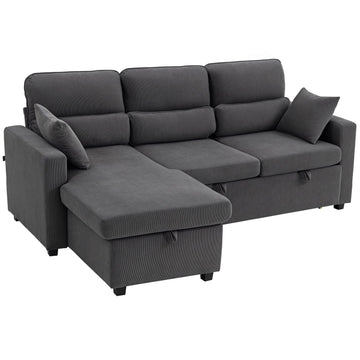 Adjustable L-Shaped Sofa Bed with Storage, Dark Gray
