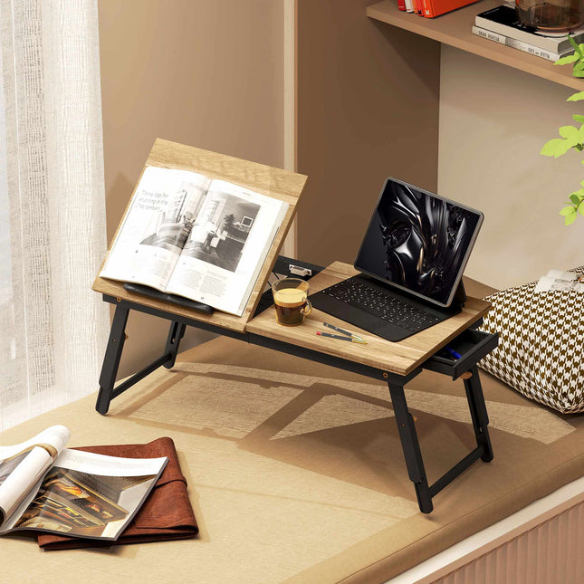 Adjustable Laptop Bed Table with Drawer, Foldable