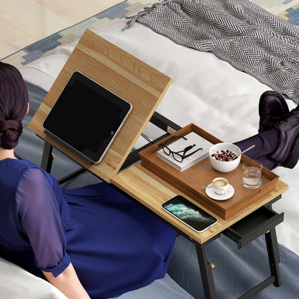 Adjustable Laptop Bed Table with Drawer, Foldable