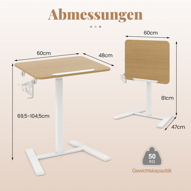 Adjustable Laptop Desk with 90 Tilt & Hidden Wheels
