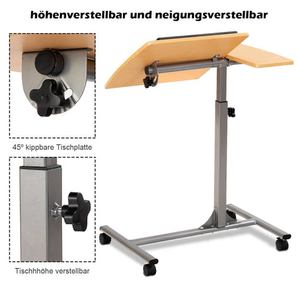 Adjustable Laptop Desk with Wheels, 64-95 cm Height Range