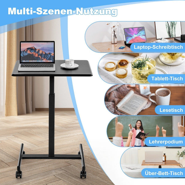 Adjustable Laptop Desk with Wheels, 80kg Capacity, Black