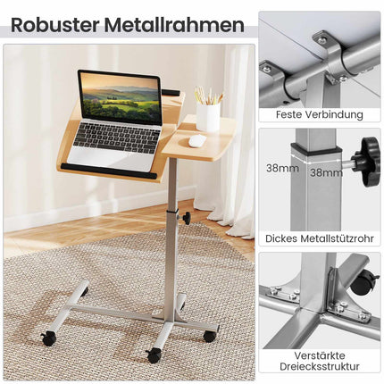 Adjustable Laptop Desk with Wheels, Tiltable, 60×40×71-91cm